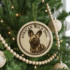 African Wild Dog Ceramic Ornament – Round Wildlife Art Stamp Design – Safari Animal Christmas Tree Decoration Gift — photo 4