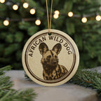 African Wild Dog Ceramic Ornament – Round Wildlife Art Stamp Design – Safari Animal Christmas Tree Decoration Gift — photo 5