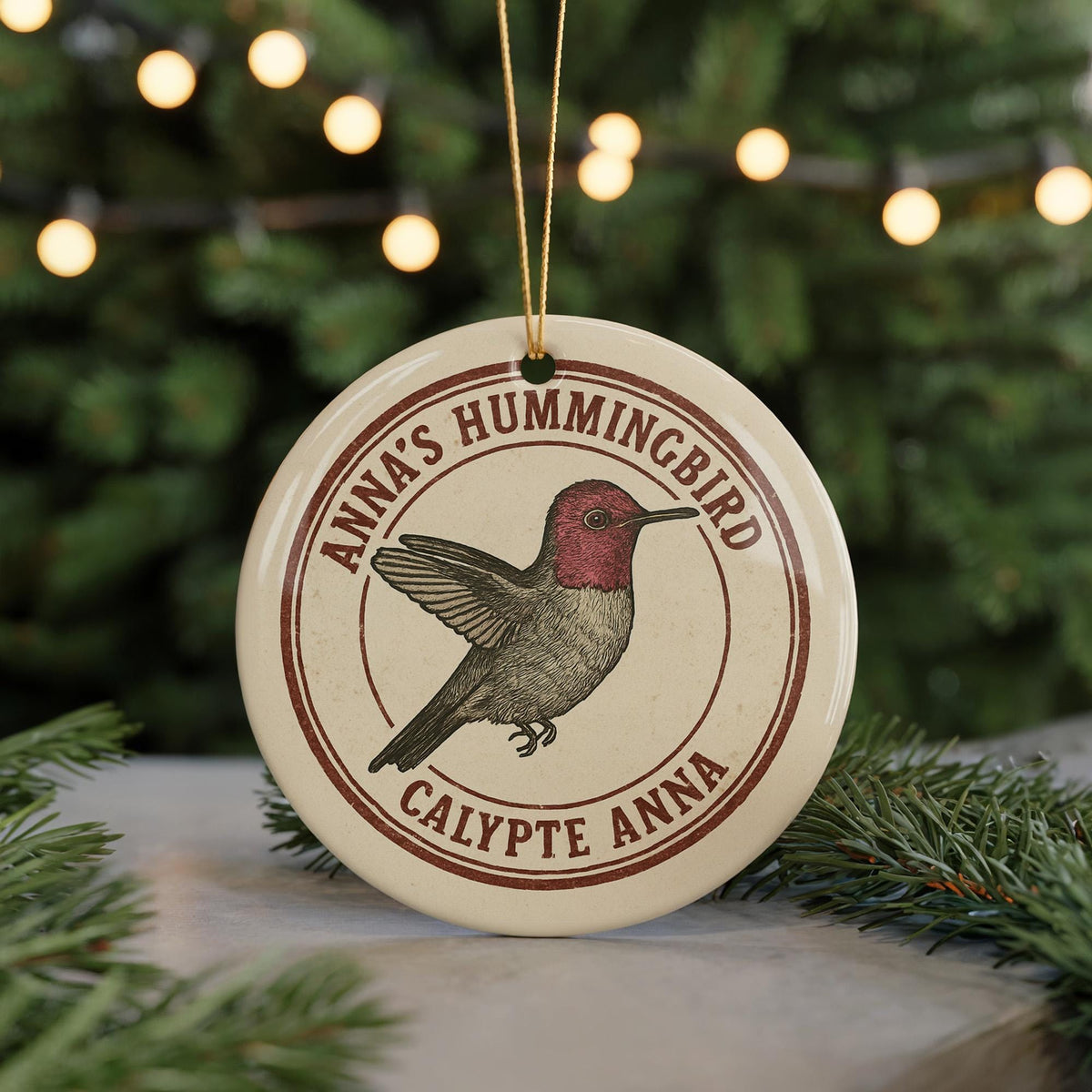 Annas Hummingbird Ceramic Ornament – Circular Stamp Style Bird Art – Nature Lover Gift – Handcrafted Holiday Decor — photo 5