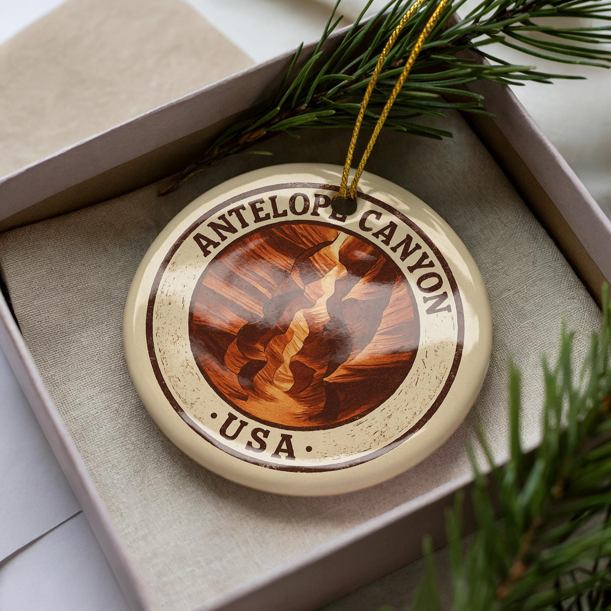 Antelope Canyon Ceramic Ornament – Circular Stamp Style Southwest Desert Art – USA Travel Souvenir Christmas Decor — photo 1