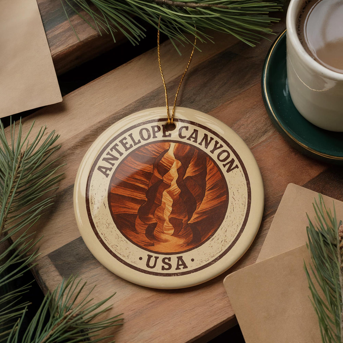 Antelope Canyon Ceramic Ornament – Circular Stamp Style Southwest Desert Art – USA Travel Souvenir Christmas Decor — photo 3