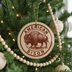 American Bison Ceramic Ornament – Rustic Circular Stamp Style Buffalo Art – Western Wildlife Holiday Decor Gift — photo 4