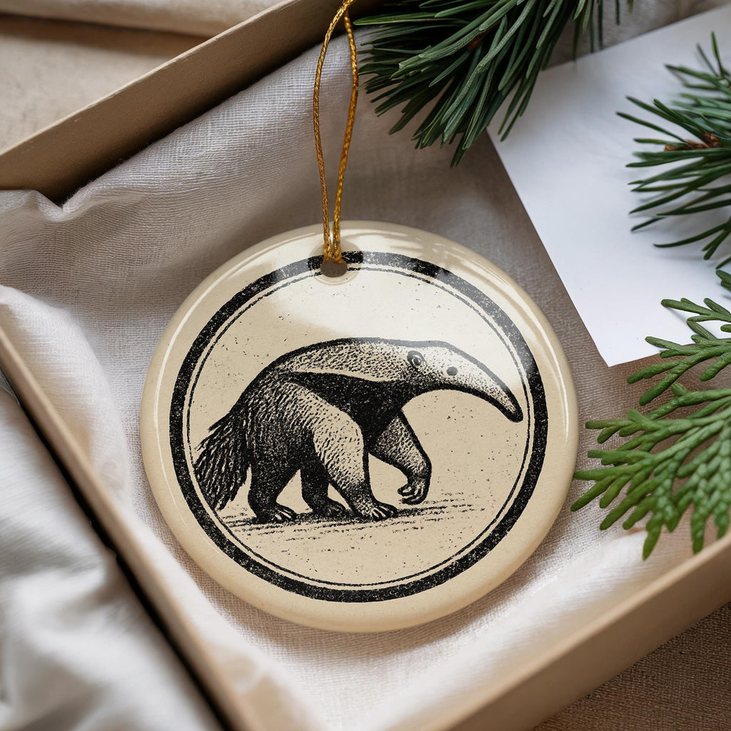 Anteater Ceramic Ornament – Circular Stamp Style Animal Art, Wildlife Christmas Tree Decoration, Unique Nature Gift — photo 2