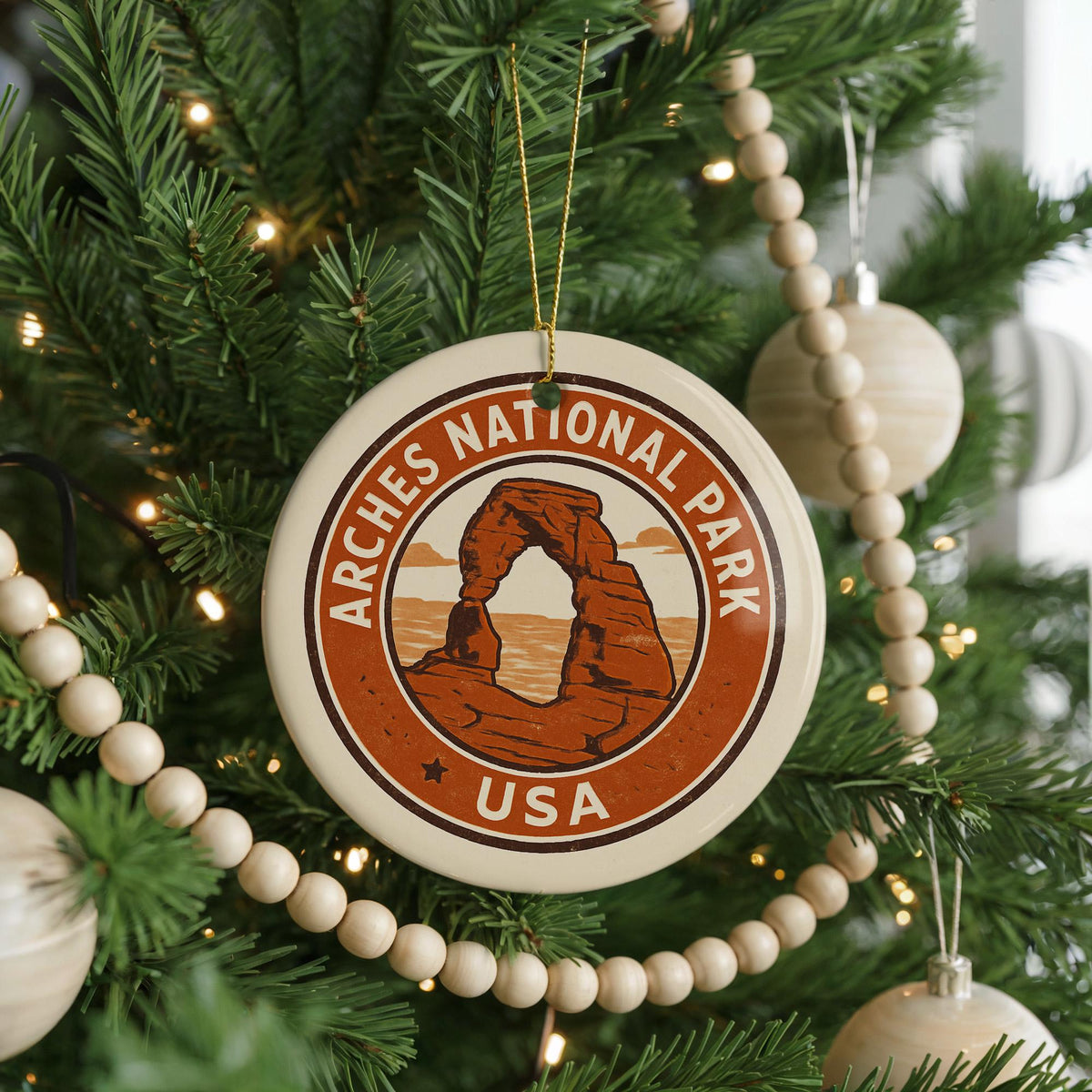 Arches National Park Ceramic Ornament – Circular Stamp Style Nature Art, Utah Souvenir, Travel Keepsake Gift — photo 4