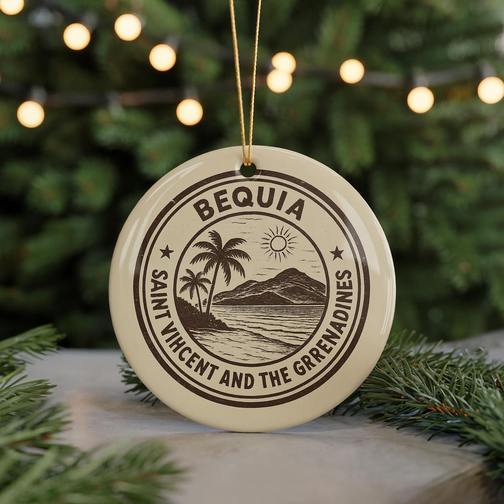 Bequia Saint Vincent Ceramic Ornament – Circular Stamp Style Island Art, Caribbean Travel Keepsake, Coastal Christmas Decor — photo 5