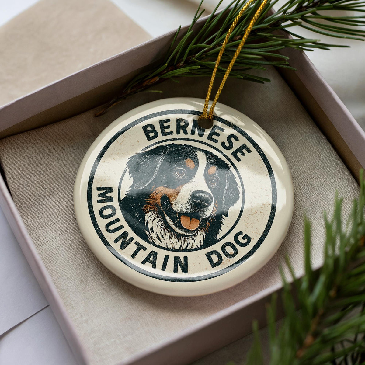 Bernese Mountain Dog Ceramic Ornament – Round Stamp Style Pet Art, Holiday Keepsake Gift for Dog Lovers, Rustic Home Decor — photo 2