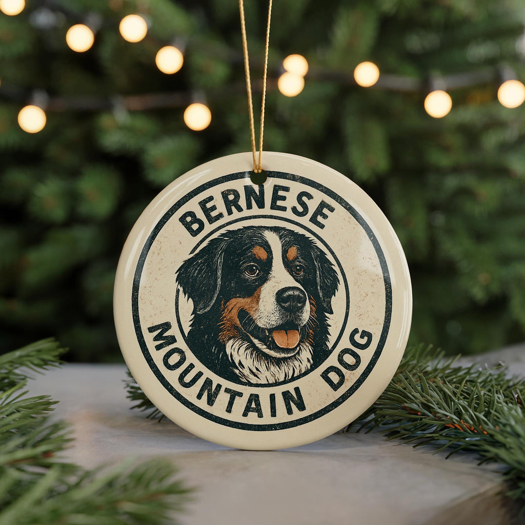 Bernese Mountain Dog Ceramic Ornament – Round Stamp Style Pet Art, Holiday Keepsake Gift for Dog Lovers, Rustic Home Decor — photo 5