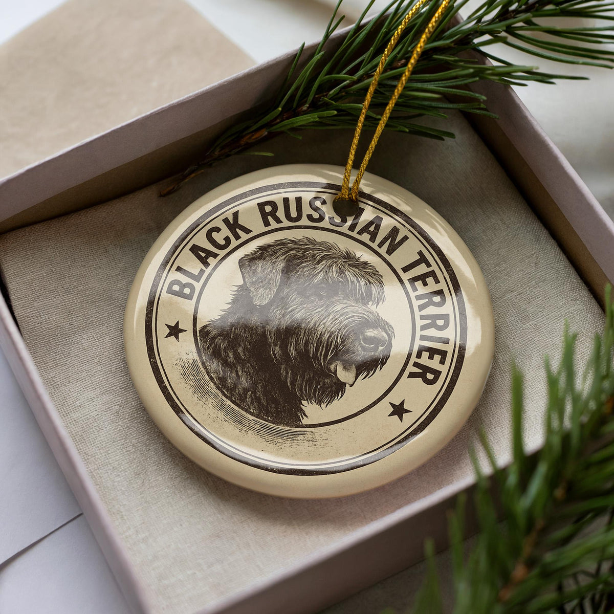 Black Russian Terrier Ornament Ceramic | Round Dog Breed Art Stamp Style | Pet Lover Gift | Christmas Tree Decor — photo 2