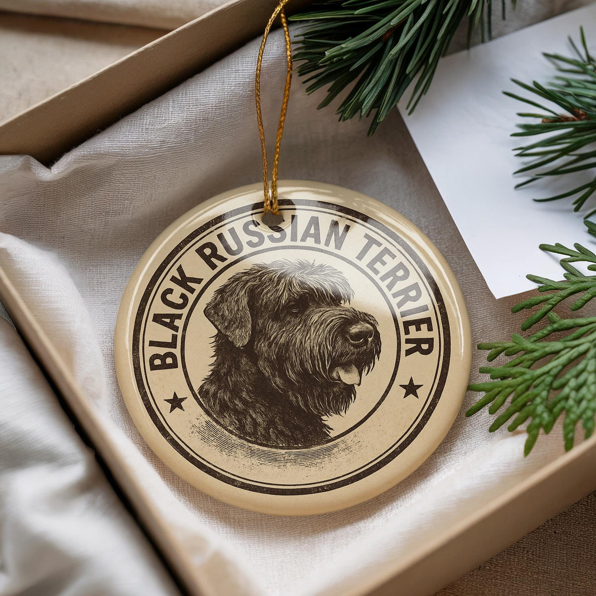 Black Russian Terrier Ornament Ceramic | Round Dog Breed Art Stamp Style | Pet Lover Gift | Christmas Tree Decor — photo 3