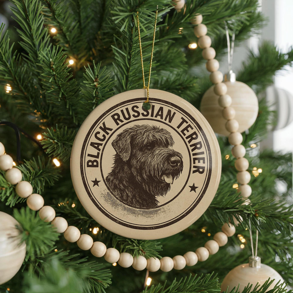 Black Russian Terrier Ornament Ceramic | Round Dog Breed Art Stamp Style | Pet Lover Gift | Christmas Tree Decor — photo 4