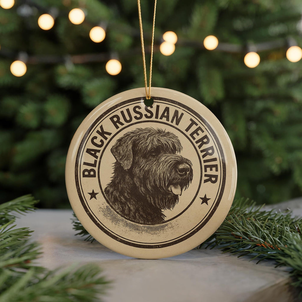 Black Russian Terrier Ornament Ceramic | Round Dog Breed Art Stamp Style | Pet Lover Gift | Christmas Tree Decor — photo 5