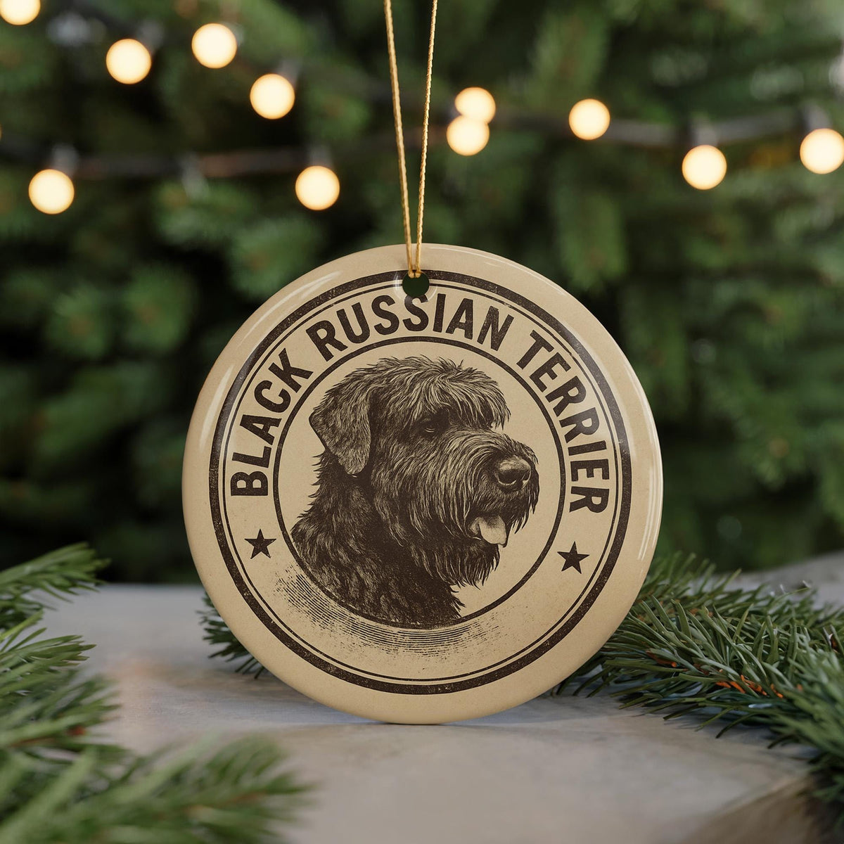 Black Russian Terrier Ornament Ceramic | Round Dog Breed Art Stamp Style | Pet Lover Gift | Christmas Tree Decor — photo 5