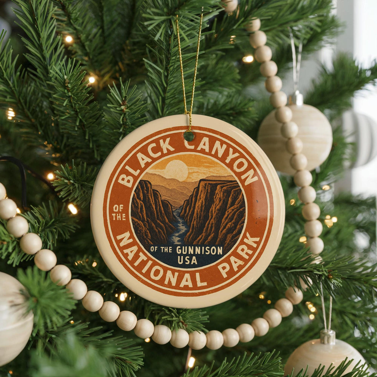 Black Canyon of the Gunnison Ceramic Ornament – Circular Stamp Style National Park Holiday Decor Keepsake — photo 4