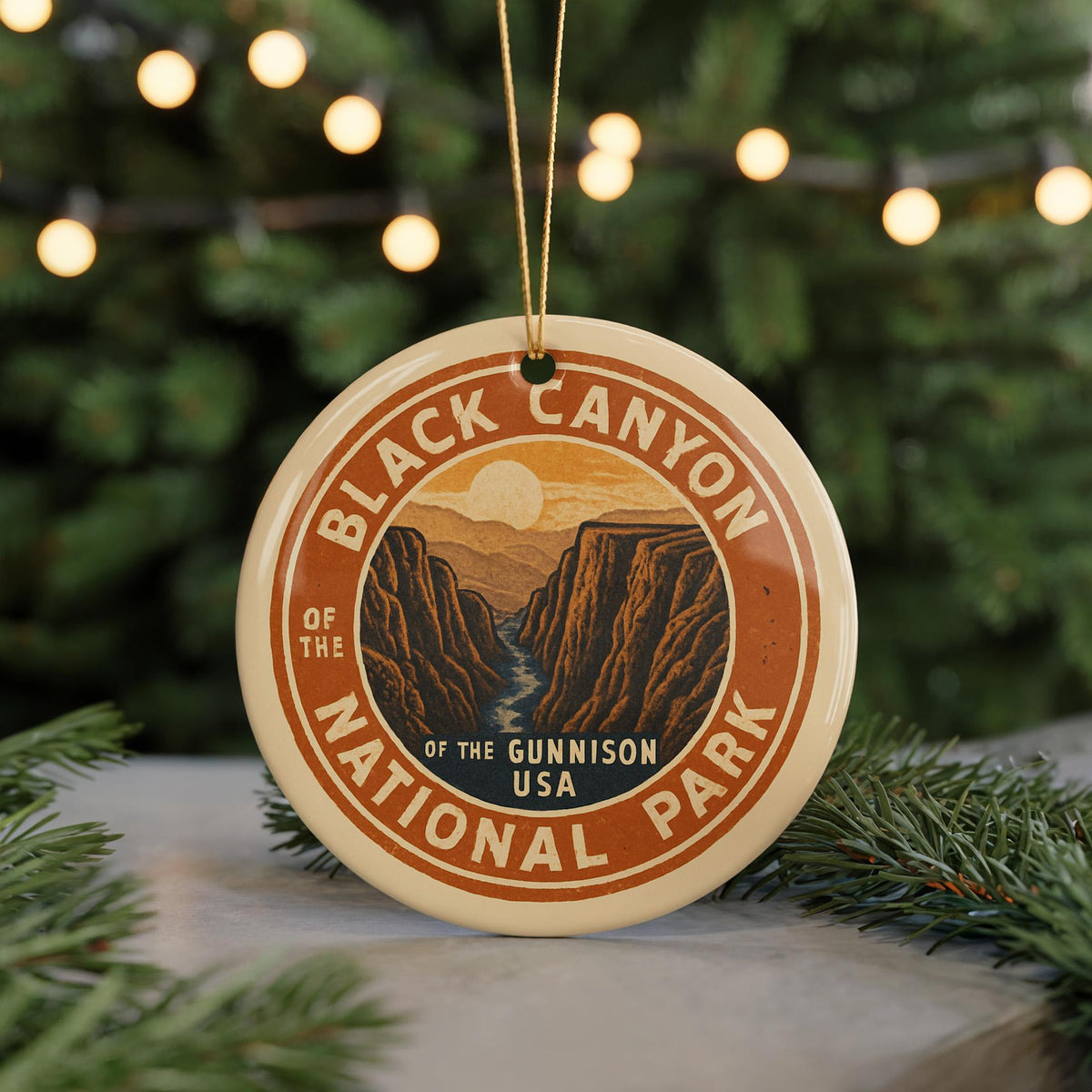 Black Canyon of the Gunnison Ceramic Ornament – Circular Stamp Style National Park Holiday Decor Keepsake — photo 5