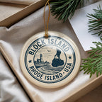Block Island Rhode Island Ceramic Ornament – Circular Stamp Style Coastal Keepsake, Nautical Beach Holiday Decor — photo 3