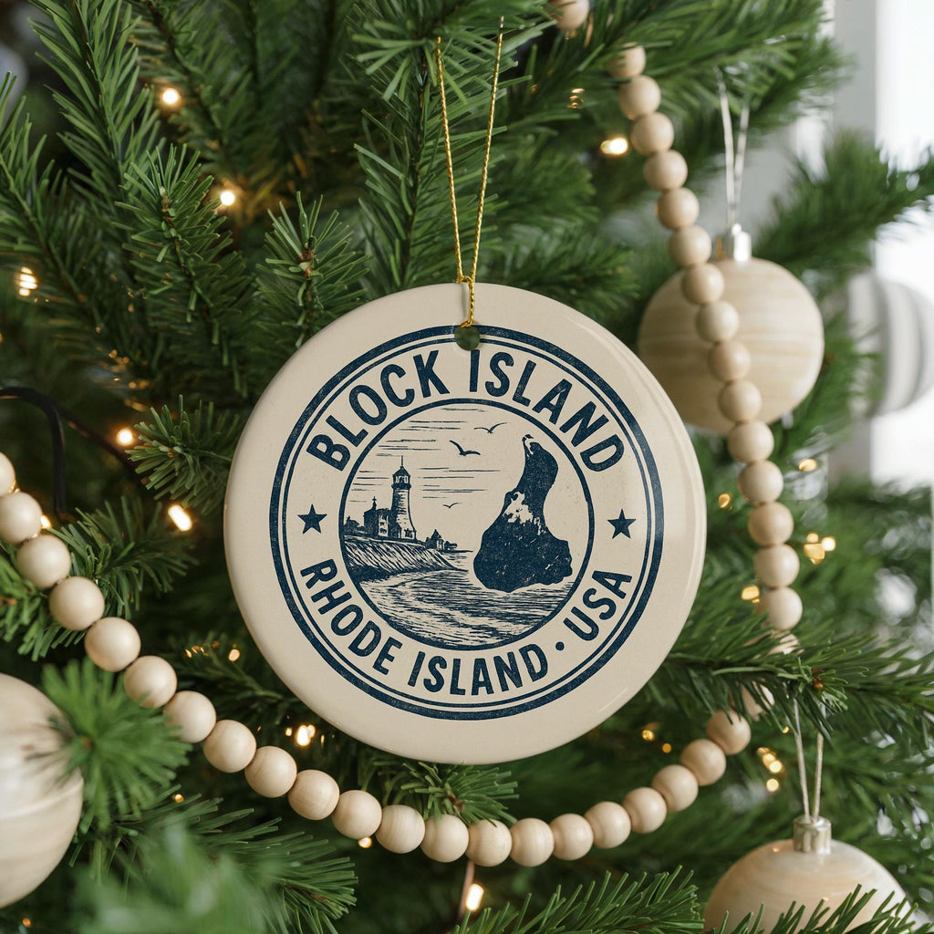 Block Island Rhode Island Ceramic Ornament – Circular Stamp Style Coastal Keepsake, Nautical Beach Holiday Decor — photo 4