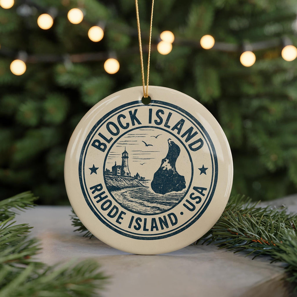 Block Island Rhode Island Ceramic Ornament – Circular Stamp Style Coastal Keepsake, Nautical Beach Holiday Decor — photo 5