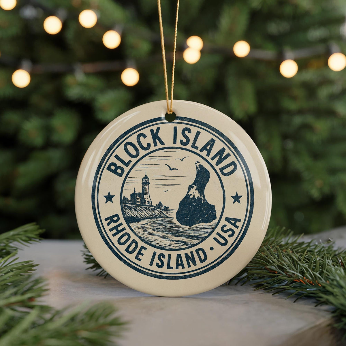 Block Island Rhode Island Ceramic Ornament – Circular Stamp Style Coastal Keepsake, Nautical Beach Holiday Decor — photo 5
