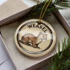 Weasel Ceramic Ornament – Rustic Circular Stamp Style Animal Art, Woodland Wildlife Christmas Tree Decoration Gift — photo 2