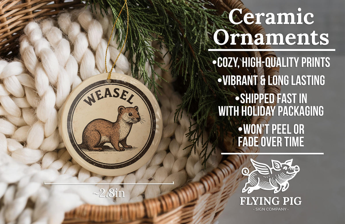 Weasel Ceramic Ornament – Rustic Circular Stamp Style Animal Art, Woodland Wildlife Christmas Tree Decoration Gift — photo 5