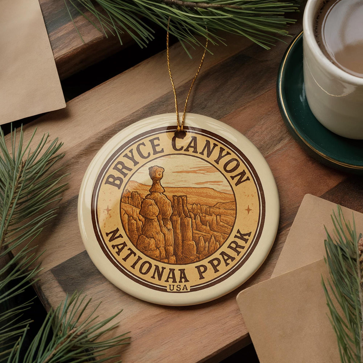 Bryce Canyon National Park Ornament – Circular Stamp Style Ceramic Keepsake for Nature Lovers & Travelers — photo 3