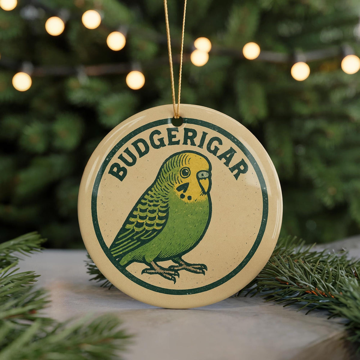 Budgerigar Ceramic Ornament – Circular Stamp Style Bird Art, Parakeet Christmas Tree Decor, Handcrafted Animal Keepsake — photo 5