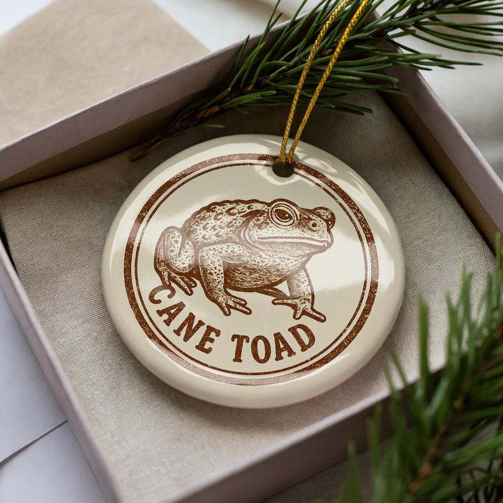 Cane Toad Ceramic Ornament – Circular Stamp Style Wildlife Art, Handmade Amphibian Decoration, Nature Lover Gift — photo 1