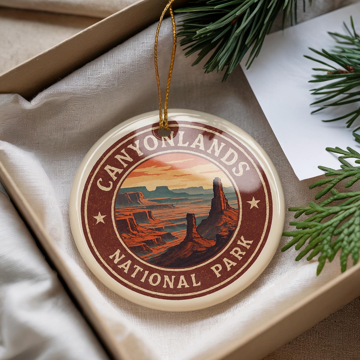 Canyonlands National Park Ornament – Circular Stamp Style Ceramic Keepsake, Nature Gift, Rustic Travel Souvenir Decor — photo 2