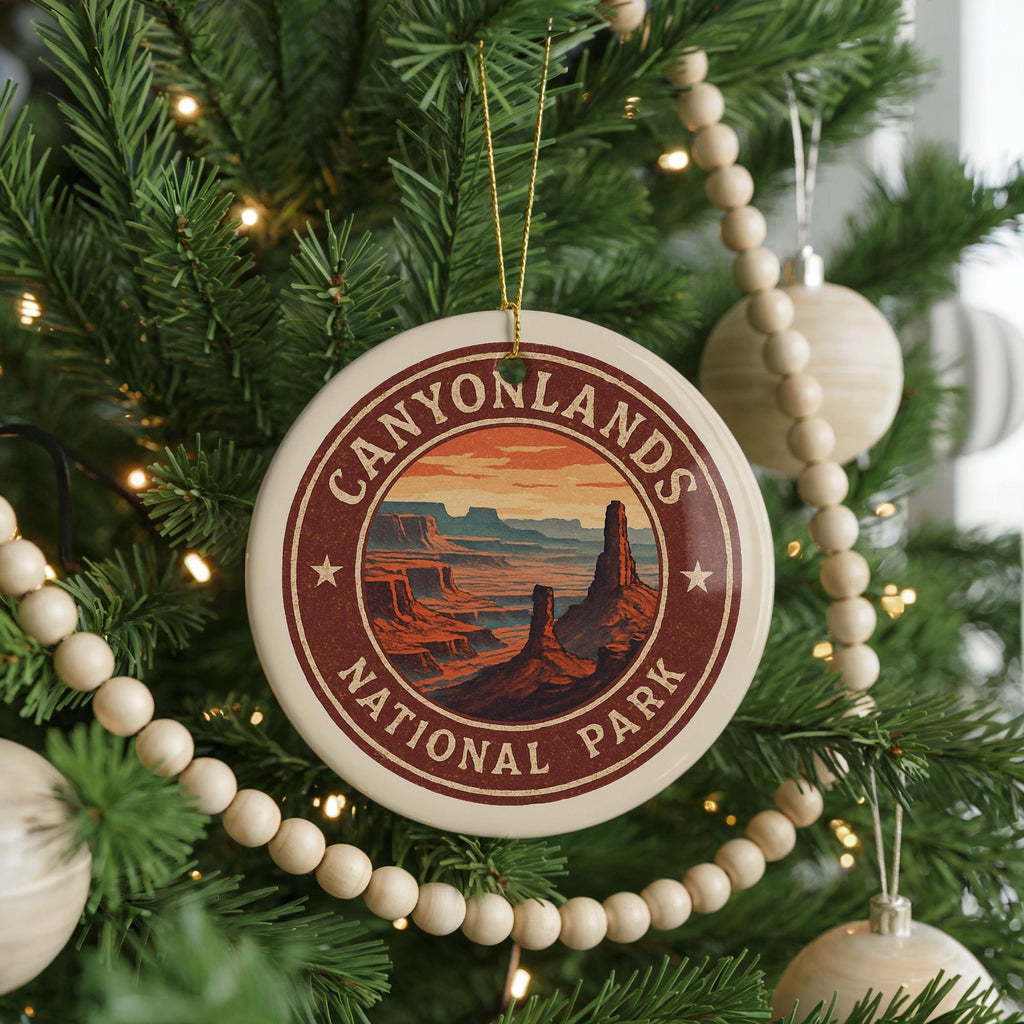 Canyonlands National Park Ornament – Circular Stamp Style Ceramic Keepsake, Nature Gift, Rustic Travel Souvenir Decor — photo 4