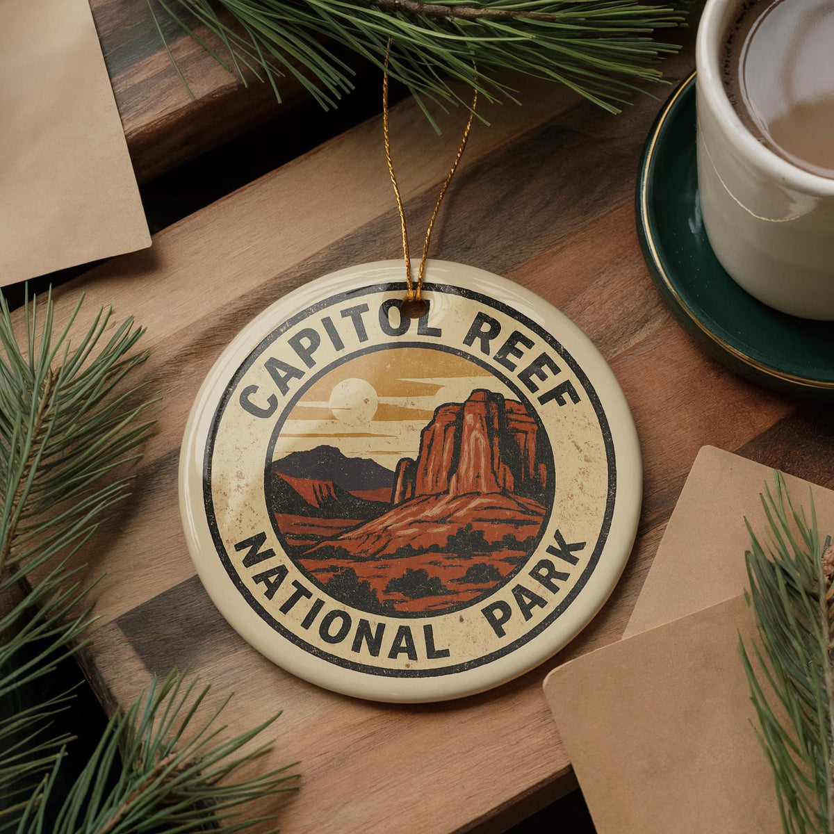 Capitol Reef National Park Ornament – Circular Stamp Style Ceramic Holiday Decor, Nature Lover Gift, Travel Souvenir — photo 1