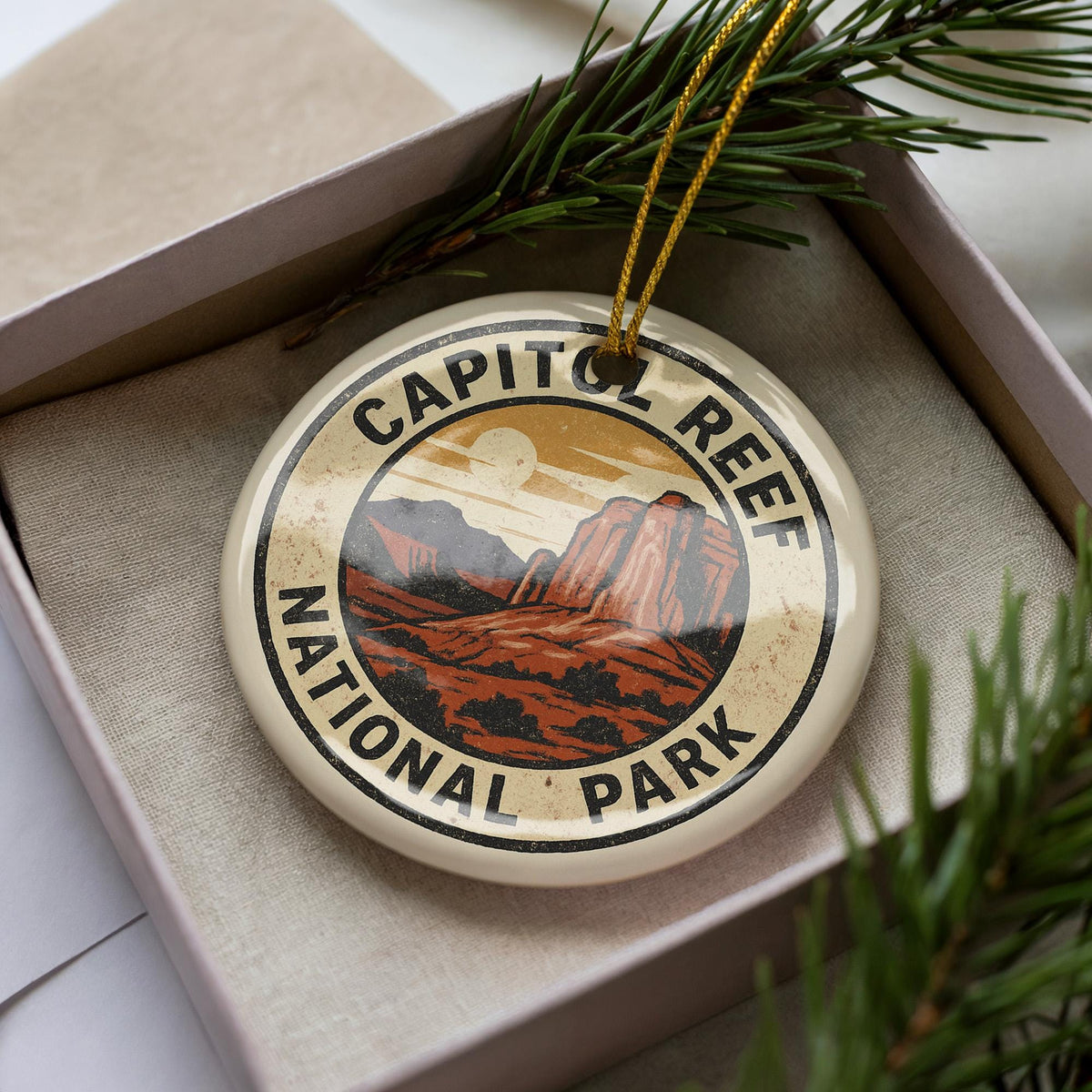 Capitol Reef National Park Ornament – Circular Stamp Style Ceramic Holiday Decor, Nature Lover Gift, Travel Souvenir — photo 3