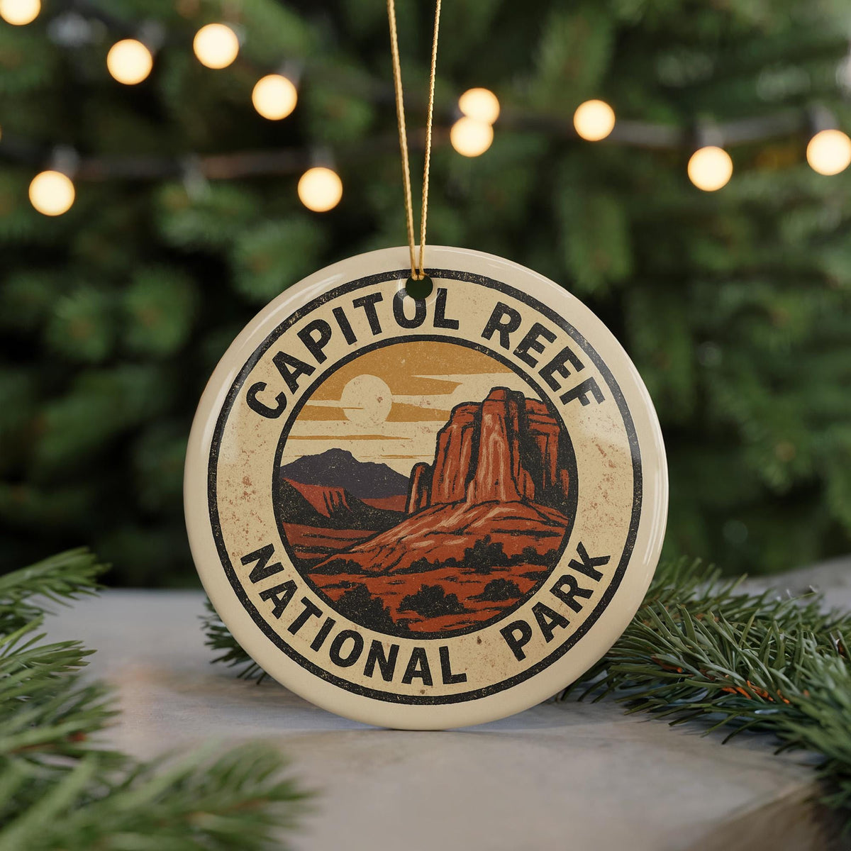 Capitol Reef National Park Ornament – Circular Stamp Style Ceramic Holiday Decor, Nature Lover Gift, Travel Souvenir — photo 5