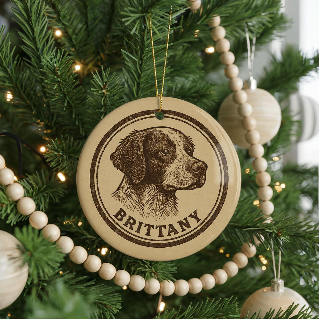 Brittany Dog Ceramic Ornament – Circular Stamp Style Pet Lover Gift, Rustic Dog Breed Holiday Decor, Handmade Keepsake — photo 2