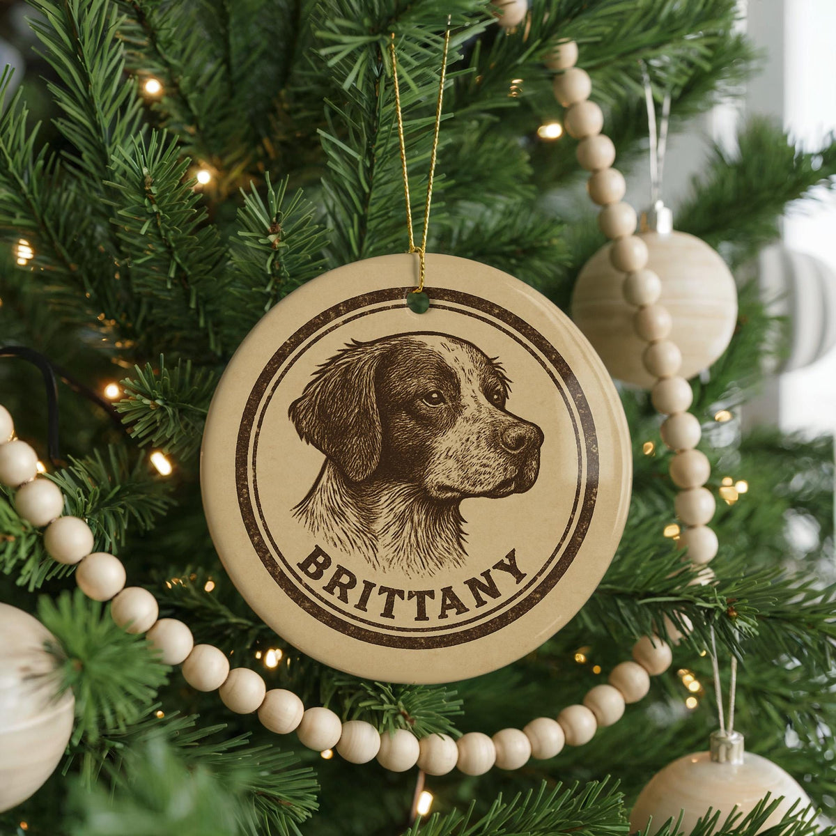 Brittany Dog Ceramic Ornament – Circular Stamp Style Pet Lover Gift, Rustic Dog Breed Holiday Decor, Handmade Keepsake — photo 2