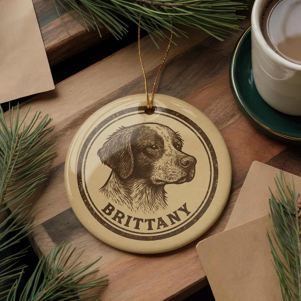 Brittany Dog Ceramic Ornament – Circular Stamp Style Pet Lover Gift, Rustic Dog Breed Holiday Decor, Handmade Keepsake — photo 3