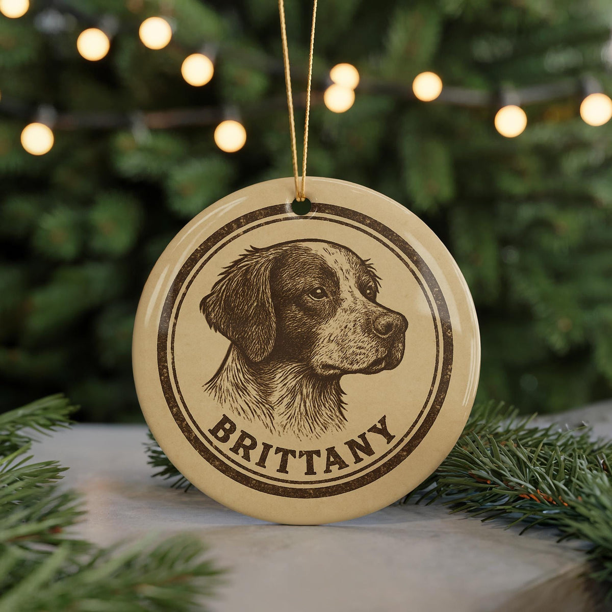 Brittany Dog Ceramic Ornament – Circular Stamp Style Pet Lover Gift, Rustic Dog Breed Holiday Decor, Handmade Keepsake — photo 5