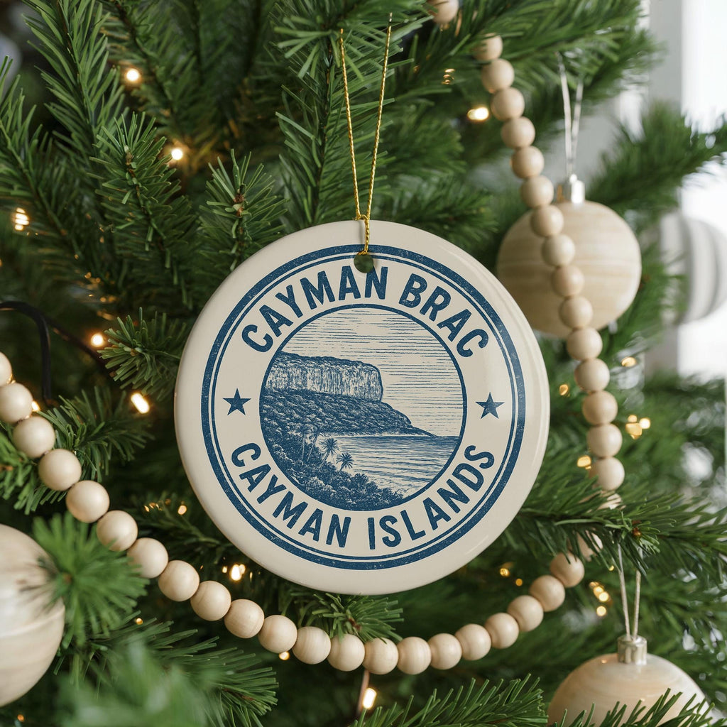 Cayman Brac Ceramic Ornament – Circular Stamp Style Caribbean Souvenir, Cayman Islands Beach Decor Gift — photo 2