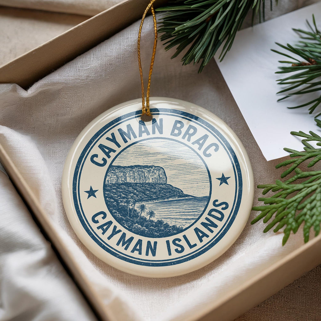 Cayman Brac Ceramic Ornament – Circular Stamp Style Caribbean Souvenir, Cayman Islands Beach Decor Gift — photo 3