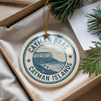 Cayman Brac Ceramic Ornament – Circular Stamp Style Caribbean Souvenir, Cayman Islands Beach Decor Gift — photo 3