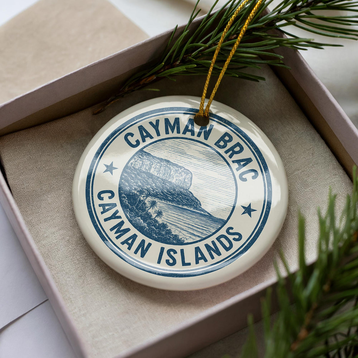 Cayman Brac Ceramic Ornament – Circular Stamp Style Caribbean Souvenir, Cayman Islands Beach Decor Gift — photo 4