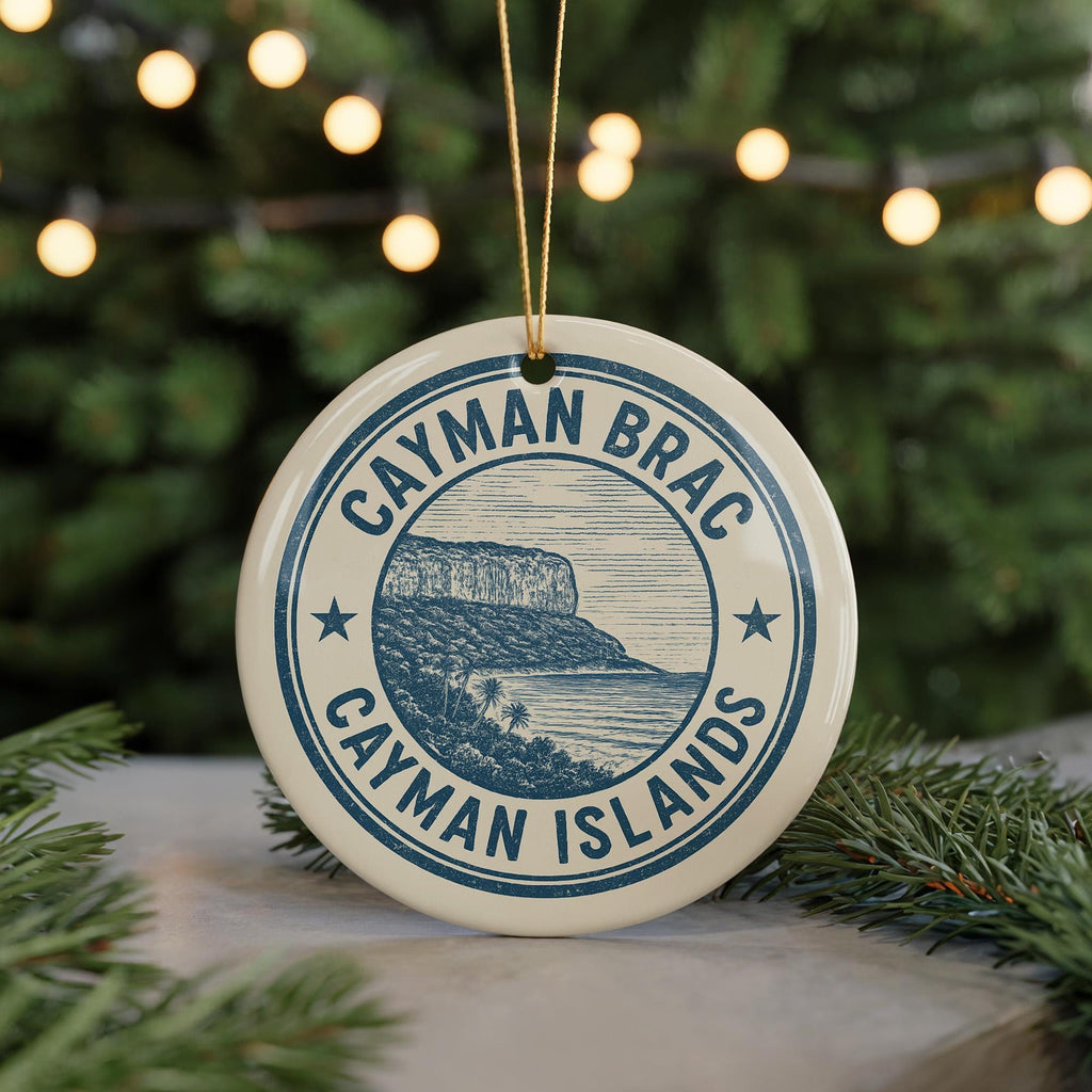 Cayman Brac Ceramic Ornament – Circular Stamp Style Caribbean Souvenir, Cayman Islands Beach Decor Gift — photo 5