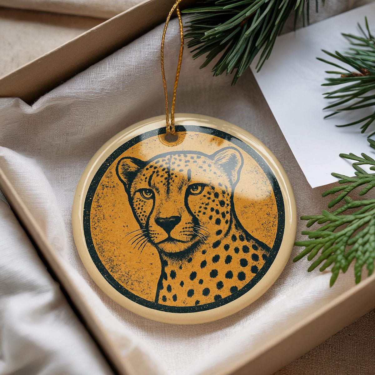 Cheetah Ceramic Ornament – Round Animal Print Wall Art, Safari Wildlife Decor, Handcrafted Circle Stamp Design Gift — photo 4