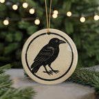 Crow Ceramic Ornament – Circular Stamp Style Gothic Raven Art, Black Bird Hanging Decor, Spooky Halloween Tree Decoration — photo 5