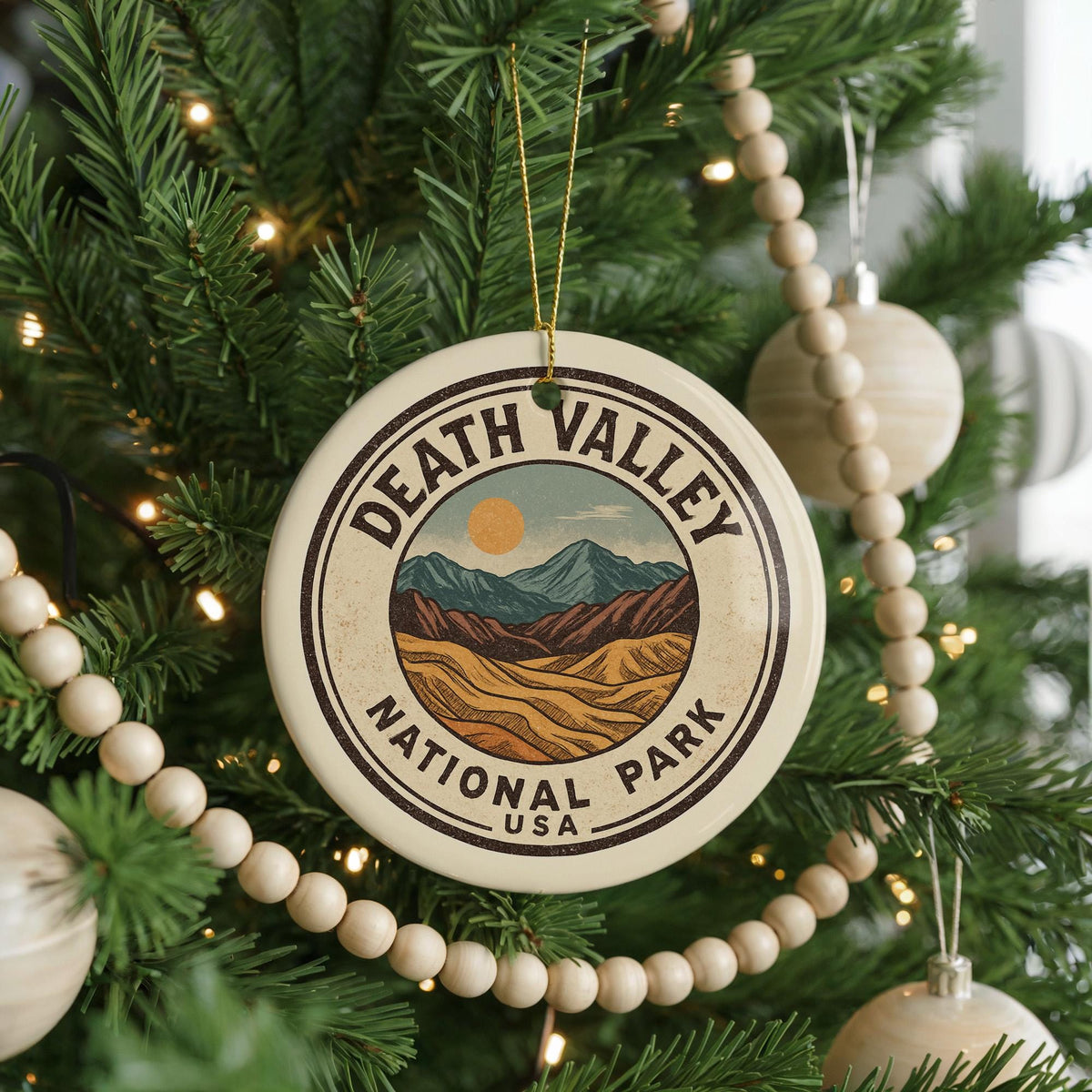 Death Valley National Park Ceramic Ornament – Circular Stamp Style Souvenir, Nature Art Keepsake, Travel Gift Decor — photo 2