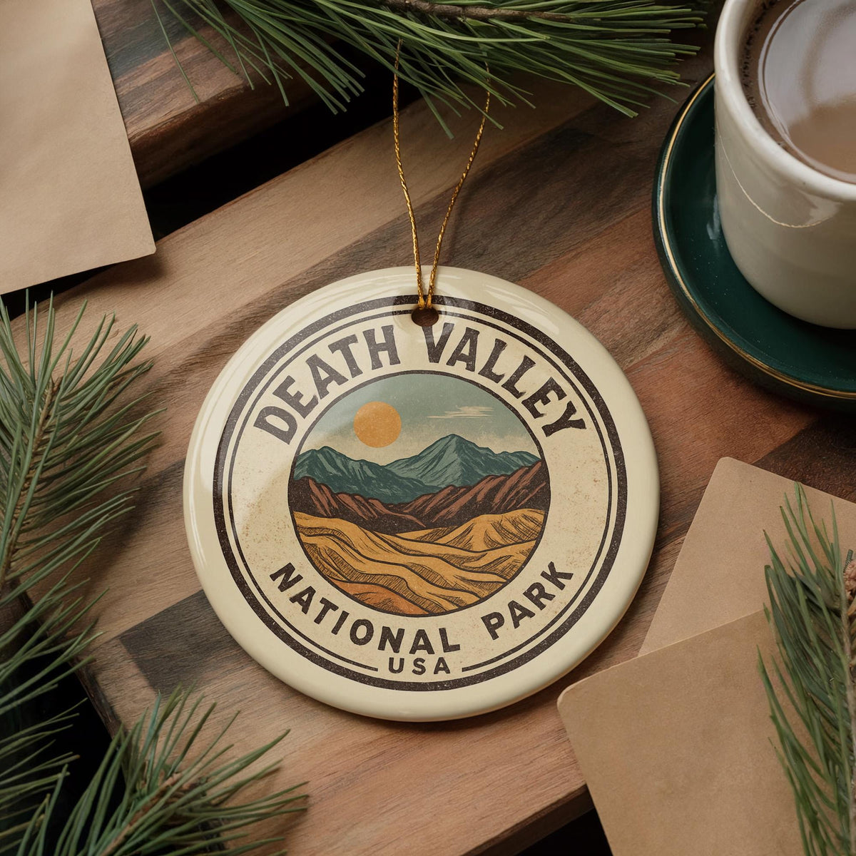 Death Valley National Park Ceramic Ornament – Circular Stamp Style Souvenir, Nature Art Keepsake, Travel Gift Decor — photo 3