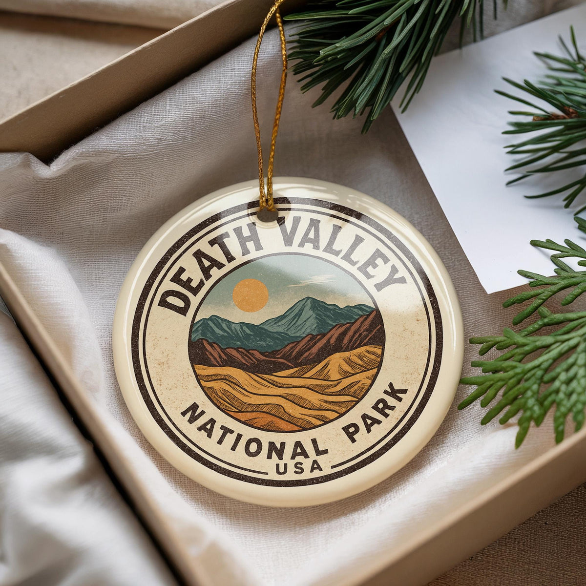 Death Valley National Park Ceramic Ornament – Circular Stamp Style Souvenir, Nature Art Keepsake, Travel Gift Decor — photo 4