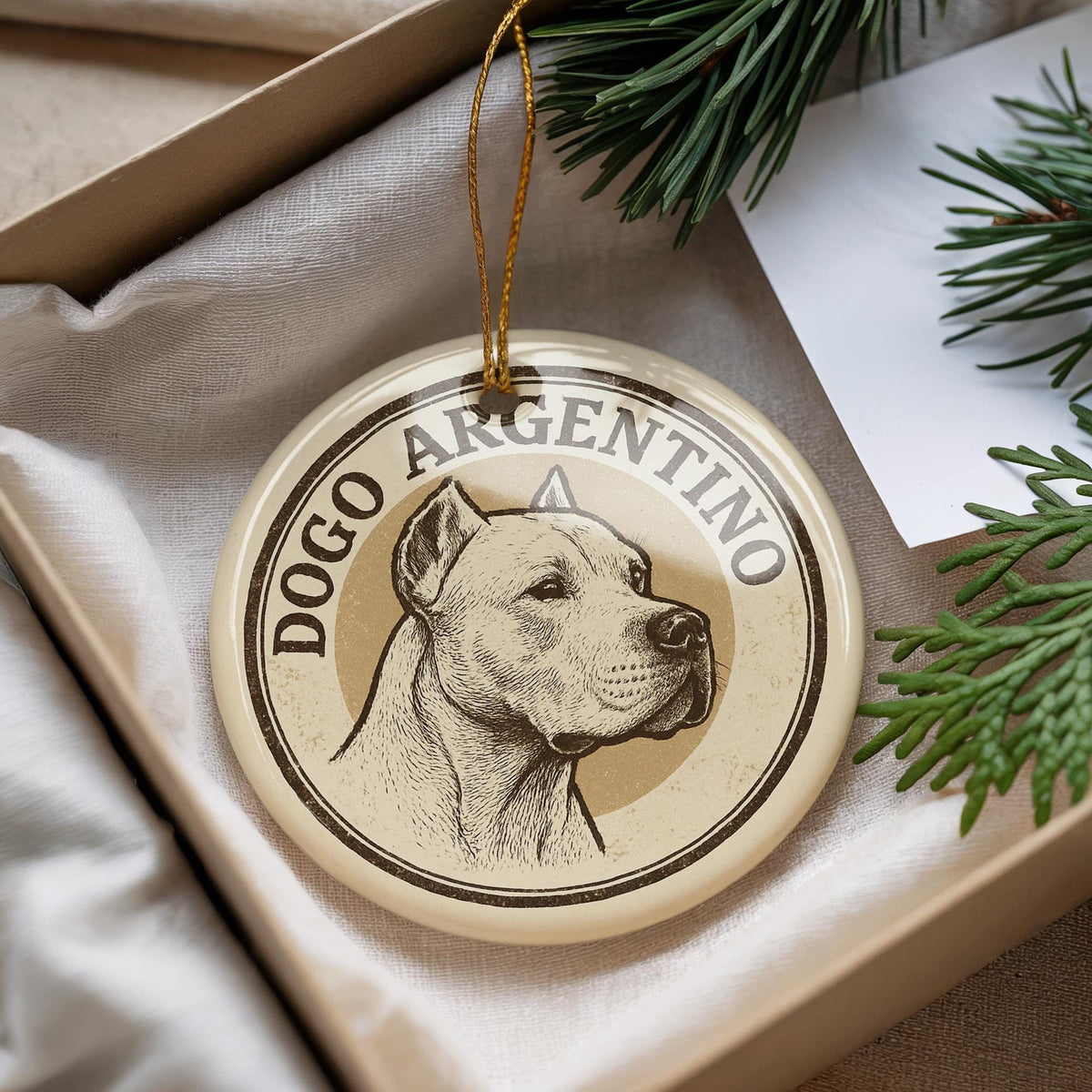 Dogo Argentino Ceramic Ornament – Circular Stamp Style Dog Art, White Dog Christmas Decoration, Pet Lover Gift — photo 4