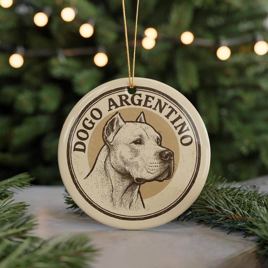 Dogo Argentino Ceramic Ornament – Circular Stamp Style Dog Art, White Dog Christmas Decoration, Pet Lover Gift — photo 5