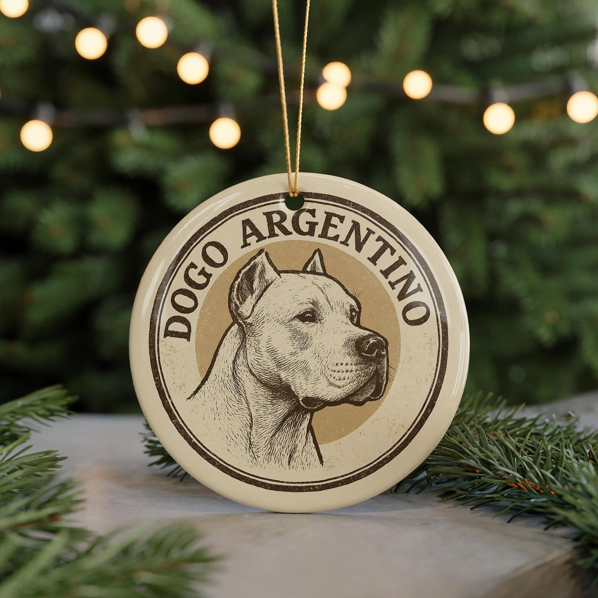 Dogo Argentino Ceramic Ornament – Circular Stamp Style Dog Art, White Dog Christmas Decoration, Pet Lover Gift — photo 5