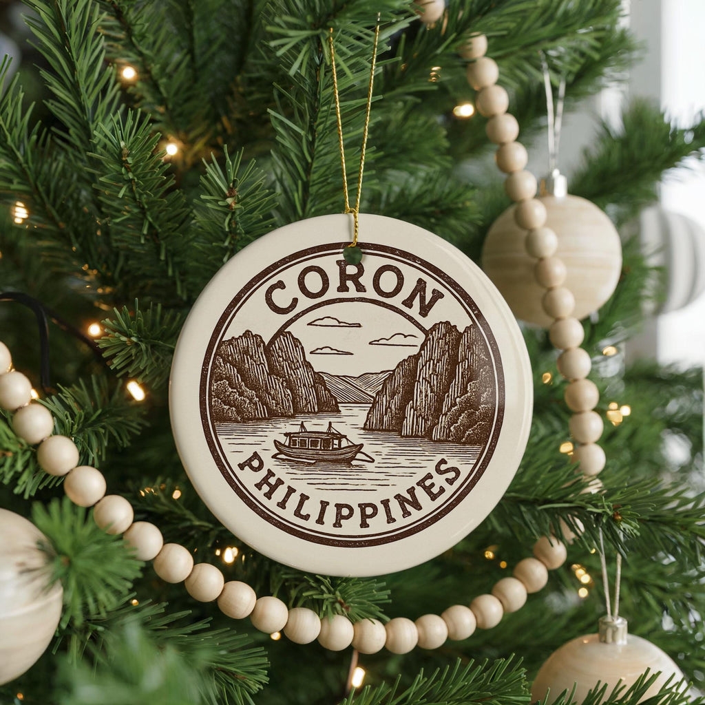 Coron Philippines Ceramic Ornament – Circular Stamp Style Travel Souvenir, Beach Destination Keepsake, Island Decor Gift — photo 1